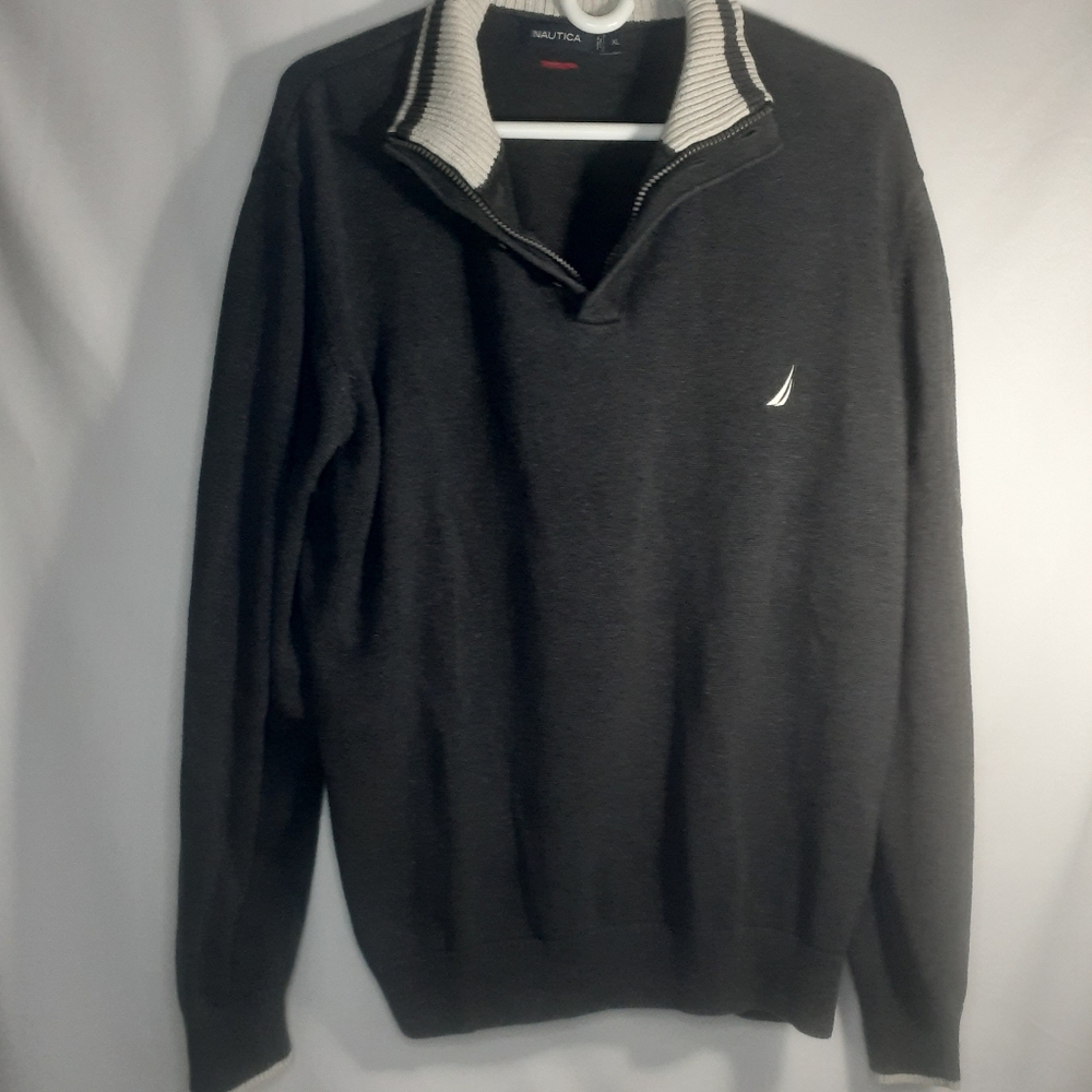 Nautica Sweater Blue Cotton 1/4 Zip XL Men's Dark Navy Blue